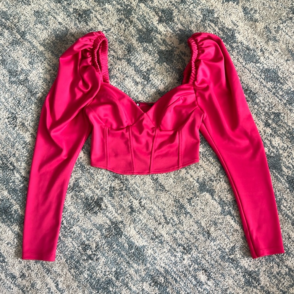 BARELY WORN Zara Pink top with puff sleeves!! Such a good statement piece!!